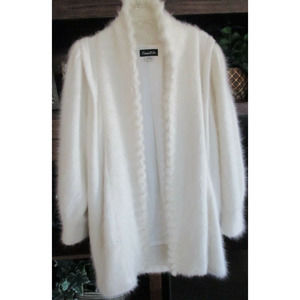 Connie A Lee S/M Angora 80% Sweater Lined Open White Women